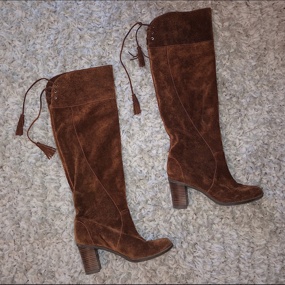 Over the knee- leather tie heeled boots